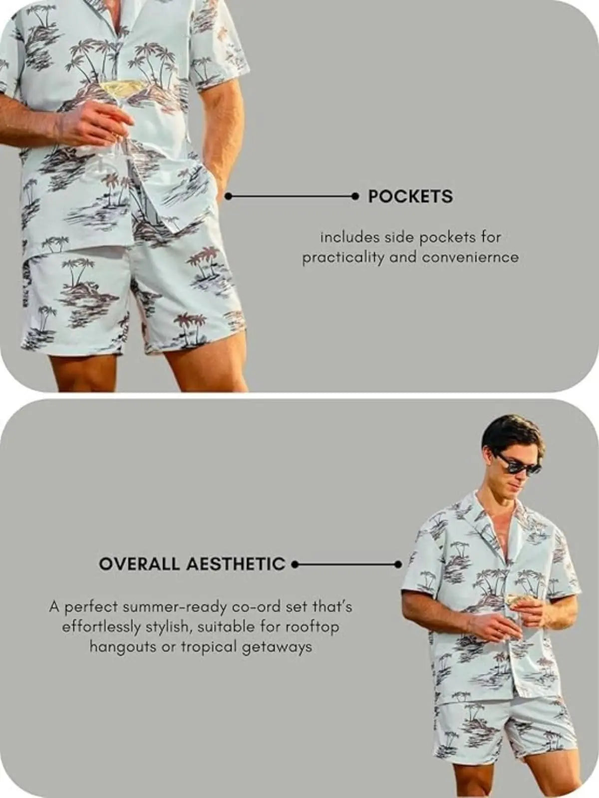 GRECIILOOKS Men's Rayon Co-ord Set|T-Shirt & Shorts Nightwear Set | Summer Loungewear, Beachwear & Night Suit for Daily Comfort Solora