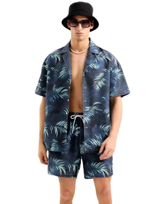 GRECIILOOKS Men's Rayon Co-ord Set|T-Shirt & Shorts Nightwear Set | Summer Loungewear, Beachwear & Night Suit for Daily Comfort Solora