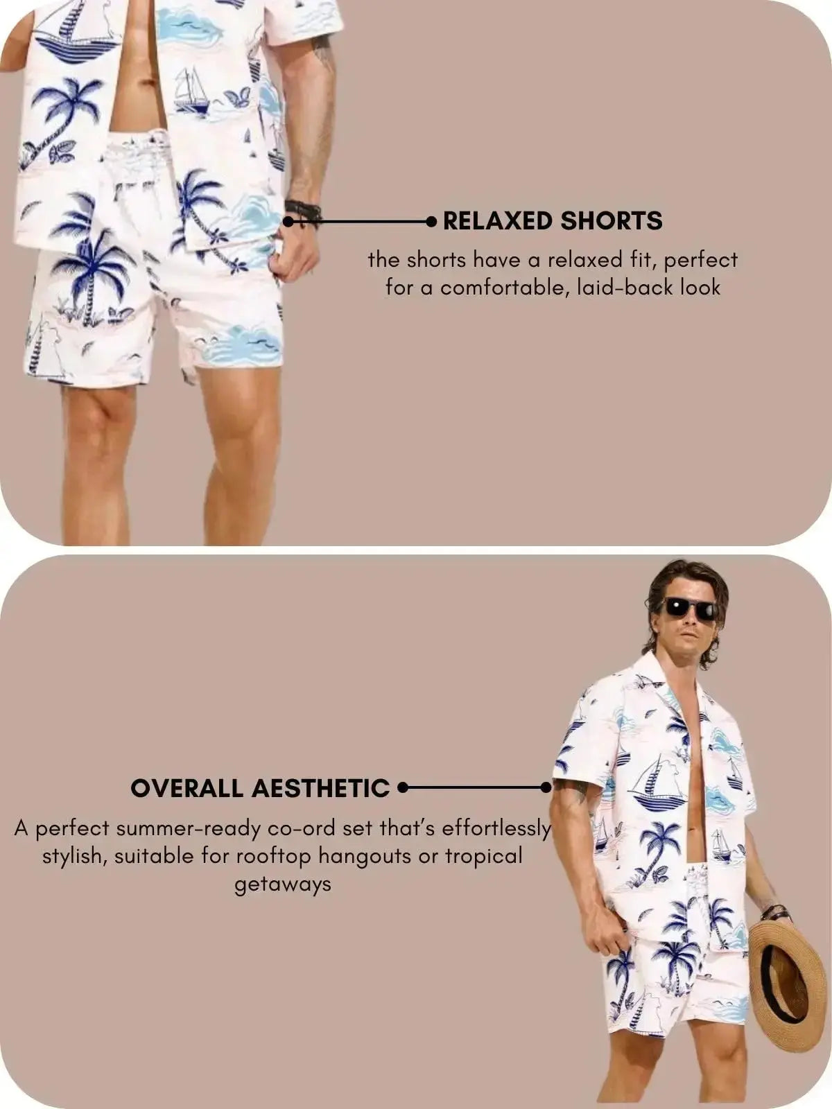 GRECIILOOKS Men's Rayon Co-ord Set|T-Shirt & Shorts Nightwear Set | Summer Loungewear, Beachwear & Night Suit for Daily Comfort Solora