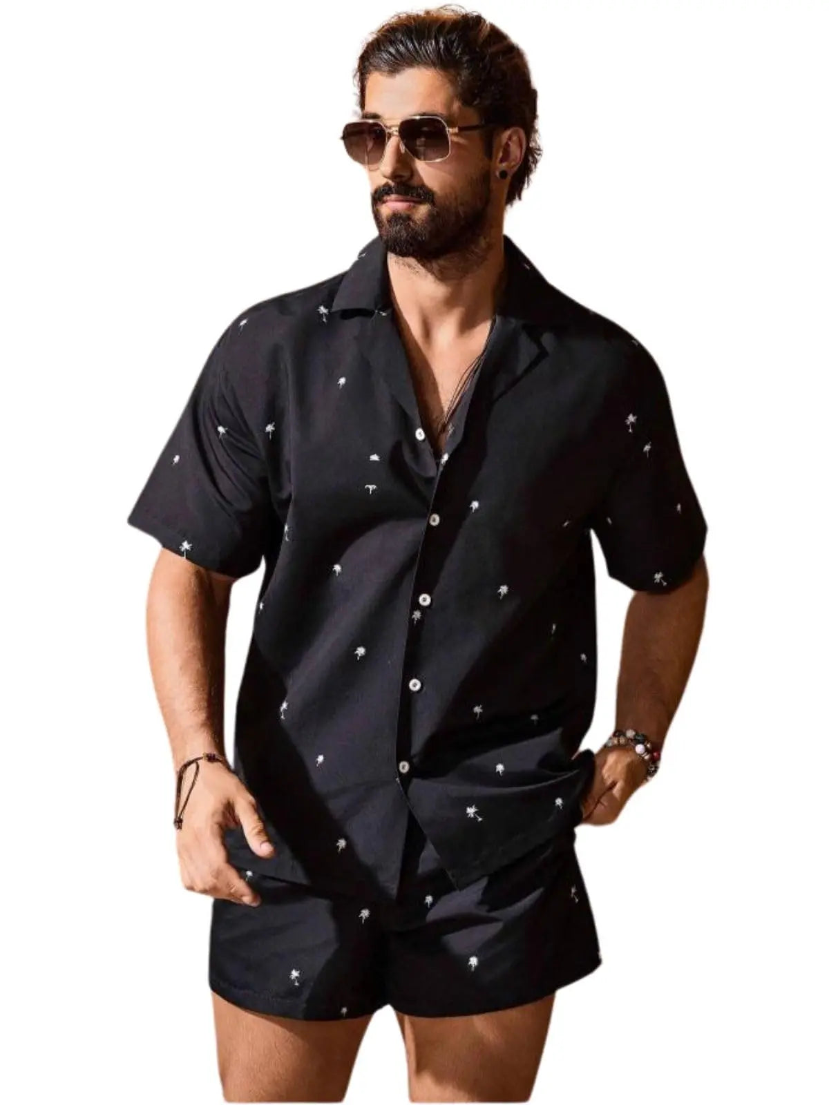 GRECIILOOKS Men's Rayon Co-ord Set|T-Shirt & Shorts Nightwear Set | Summer Loungewear, Beachwear & Night Suit for Daily Comfort Solora