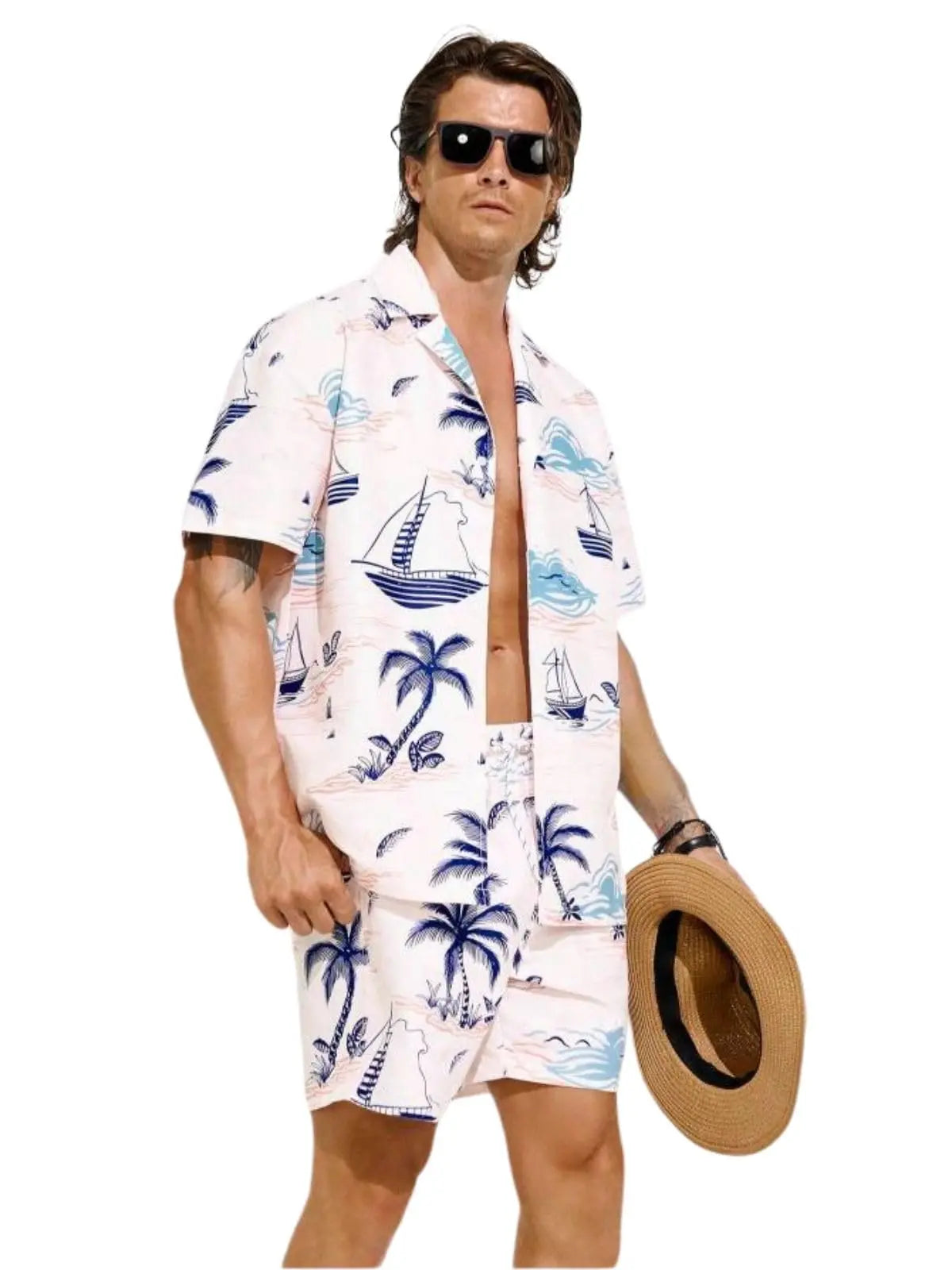 GRECIILOOKS Men's Rayon Co-ord Set|T-Shirt & Shorts Nightwear Set | Summer Loungewear, Beachwear & Night Suit for Daily Comfort Solora