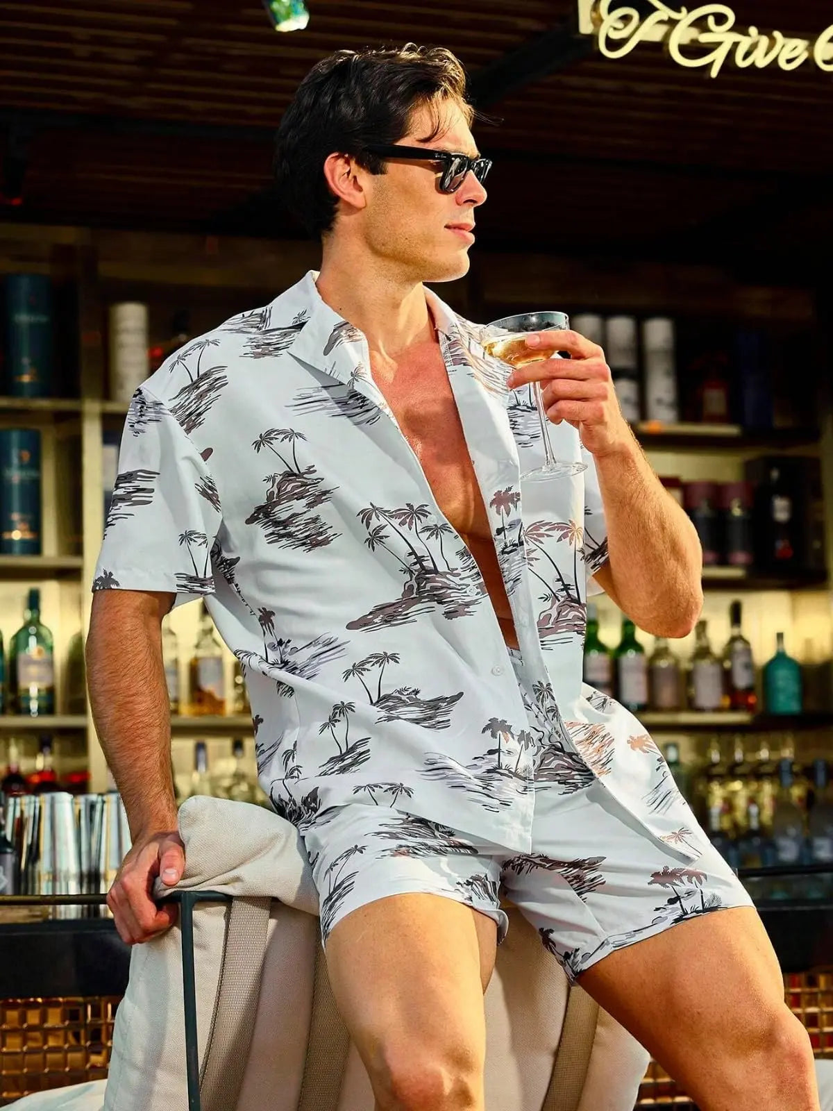 GRECIILOOKS Men's Rayon Co-ord Set|T-Shirt & Shorts Nightwear Set | Summer Loungewear, Beachwear & Night Suit for Daily Comfort Solora