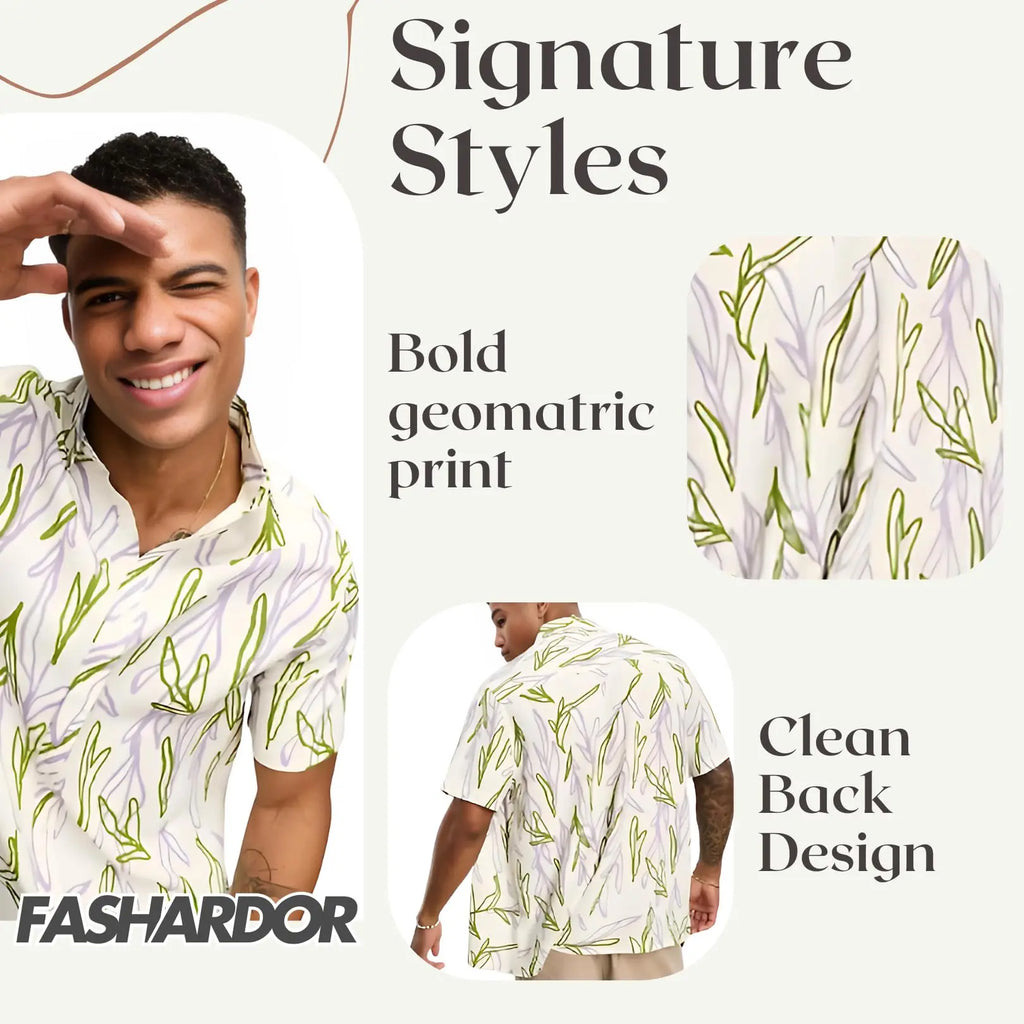 Rich Cotton Fabric Printed Shirt for Men | Summer Shirt for Men | Lightweight Textured Fabric | Spread Collar, Short Sleeves, Relaxed Fit | Perfect for Daily & Weekend Wear Solora