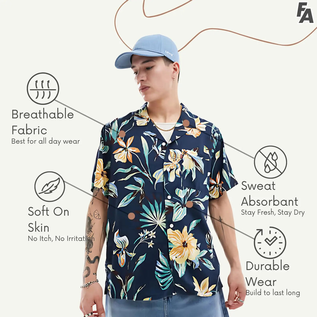 Rich Cotton Fabric Printed Shirt for Men | Summer Shirt for Men | Lightweight Textured Fabric | Spread Collar, Short Sleeves, Relaxed Fit | Perfect for Daily & Weekend Wear Solora