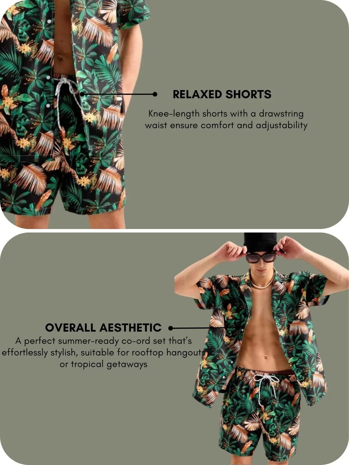 GRECIILOOKS Men's Rayon Co-ord Set|T-Shirt & Shorts Nightwear Set | Summer Loungewear, Beachwear & Night Suit for Daily Comfort Solora