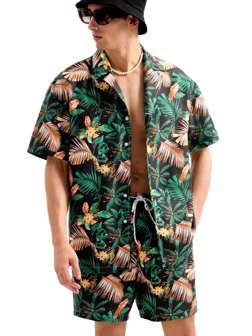 GRECIILOOKS Men's Rayon Co-ord Set|T-Shirt & Shorts Nightwear Set | Summer Loungewear, Beachwear & Night Suit for Daily Comfort Solora