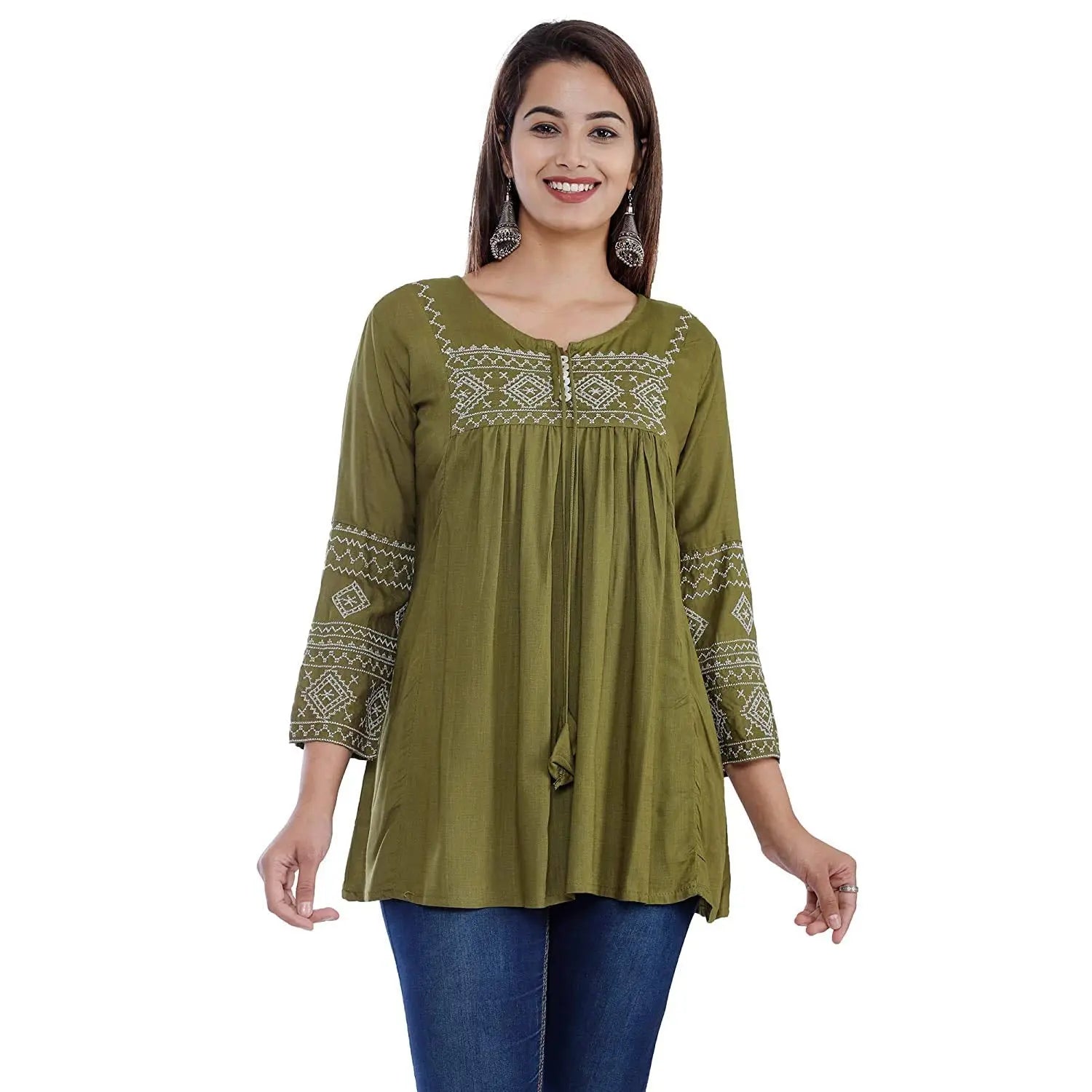 Women Embroiderd Rayon Top|Women Short Kurti|100% Rayon|Embroidery|Trendy Tops|Summer Outfit|Women Tops Sizes S,M,L,XL,2XL|Under Rs 500 Solora