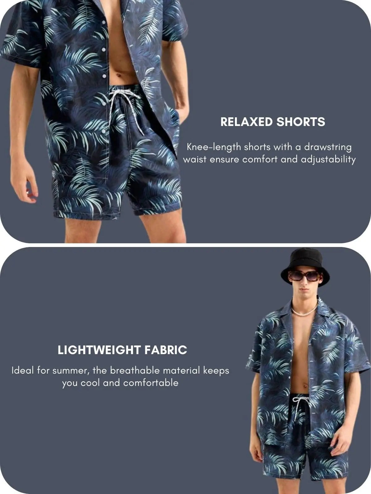GRECIILOOKS Men's Rayon Co-ord Set|T-Shirt & Shorts Nightwear Set | Summer Loungewear, Beachwear & Night Suit for Daily Comfort Solora