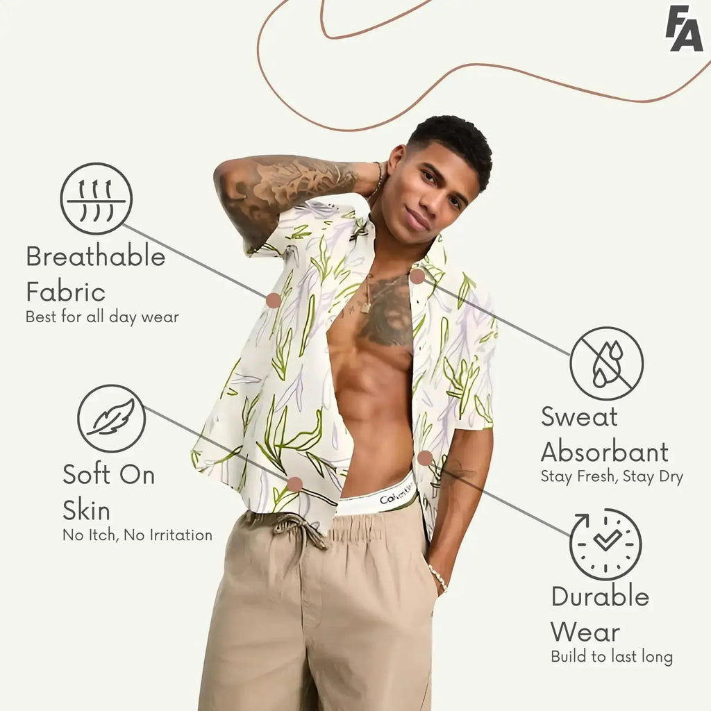 Rich Cotton Fabric Printed Shirt for Men | Summer Shirt for Men | Lightweight Textured Fabric | Spread Collar, Short Sleeves, Relaxed Fit | Perfect for Daily & Weekend Wear Solora