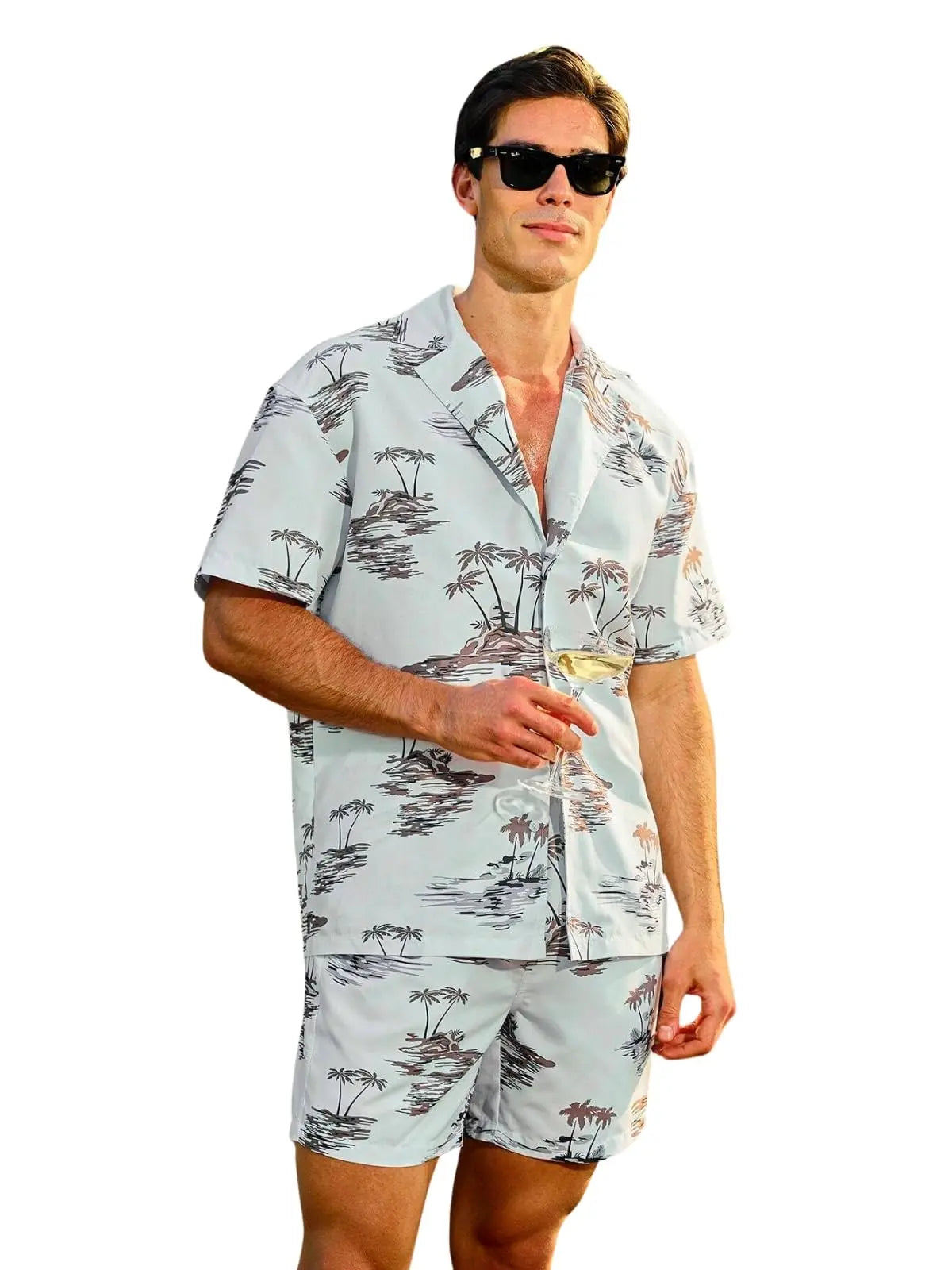GRECIILOOKS Men's Rayon Co-ord Set|T-Shirt & Shorts Nightwear Set | Summer Loungewear, Beachwear & Night Suit for Daily Comfort Solora