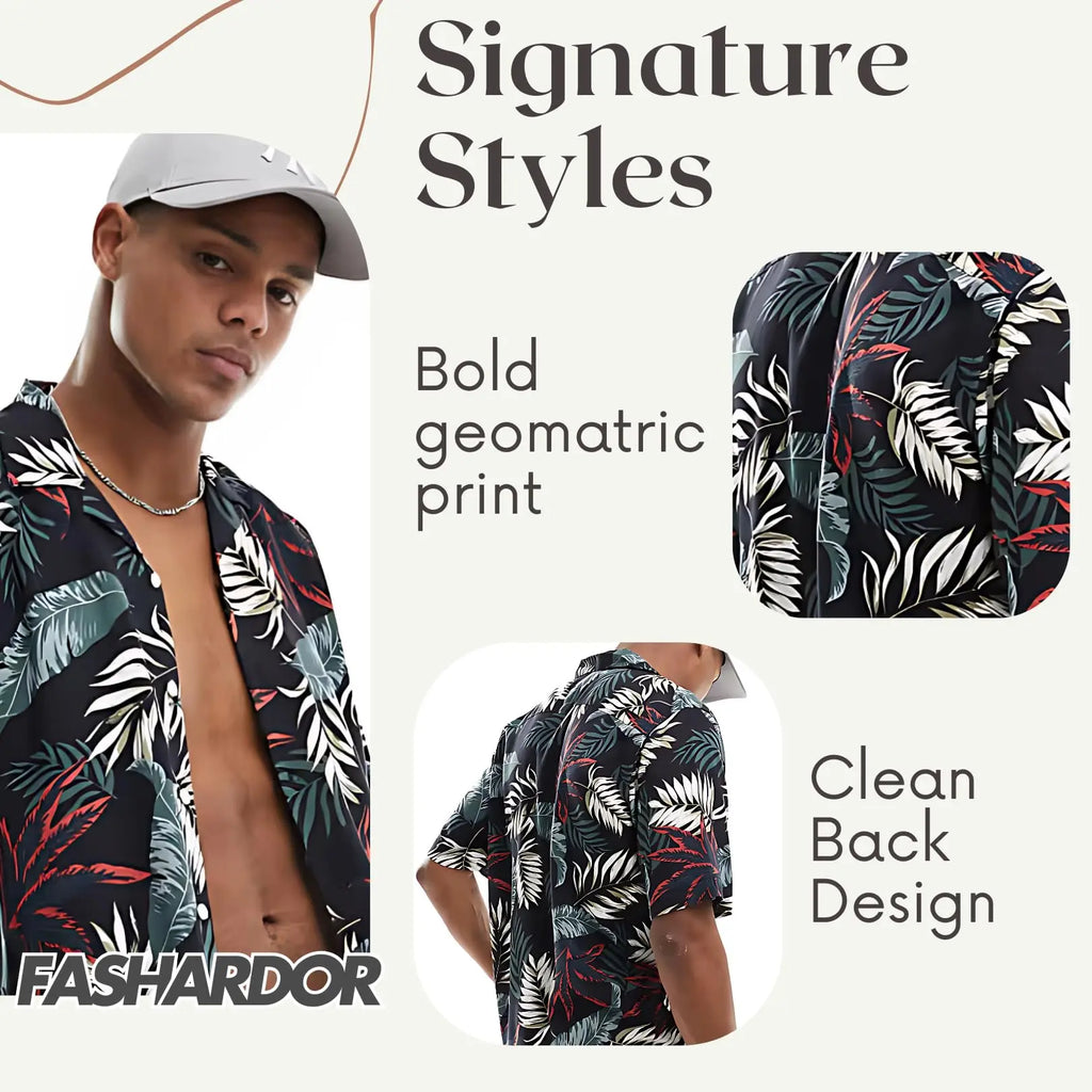 Rich Cotton Fabric Printed Shirt for Men | Summer Shirt for Men | Lightweight Textured Fabric | Spread Collar, Short Sleeves, Relaxed Fit | Perfect for Daily & Weekend Wear Solora