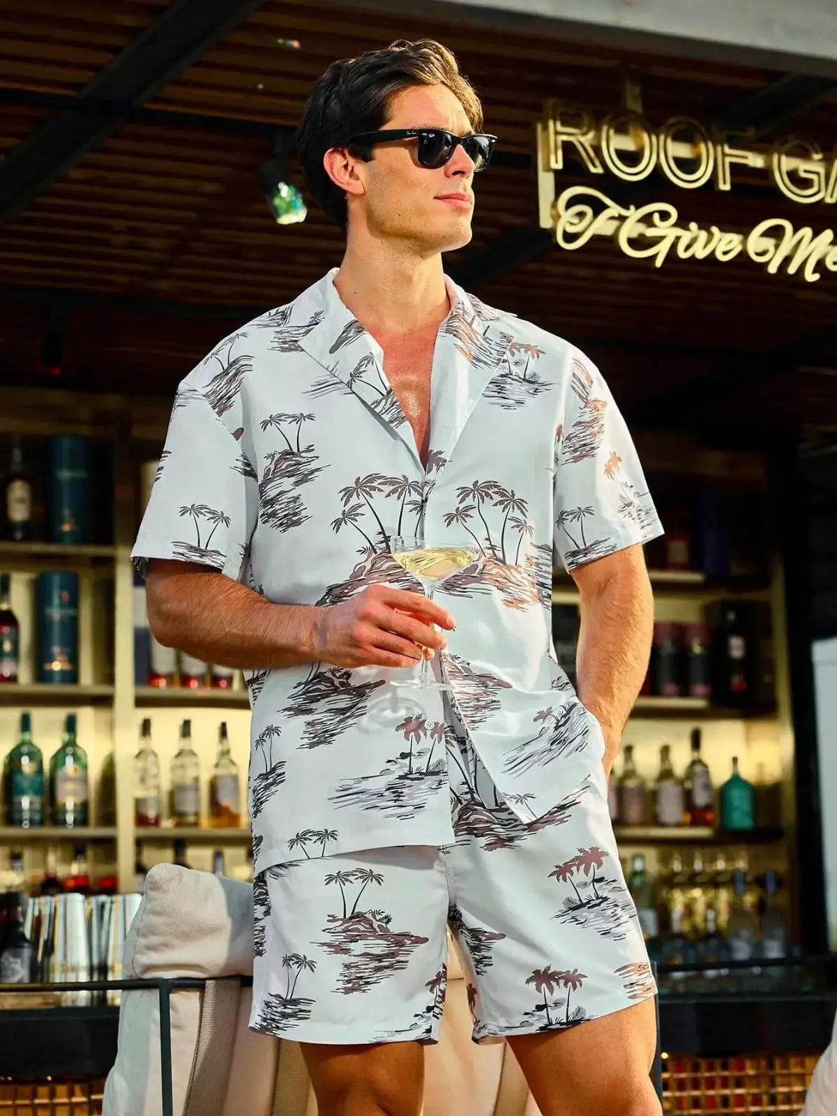 GRECIILOOKS Men's Rayon Co-ord Set|T-Shirt & Shorts Nightwear Set | Summer Loungewear, Beachwear & Night Suit for Daily Comfort Solora