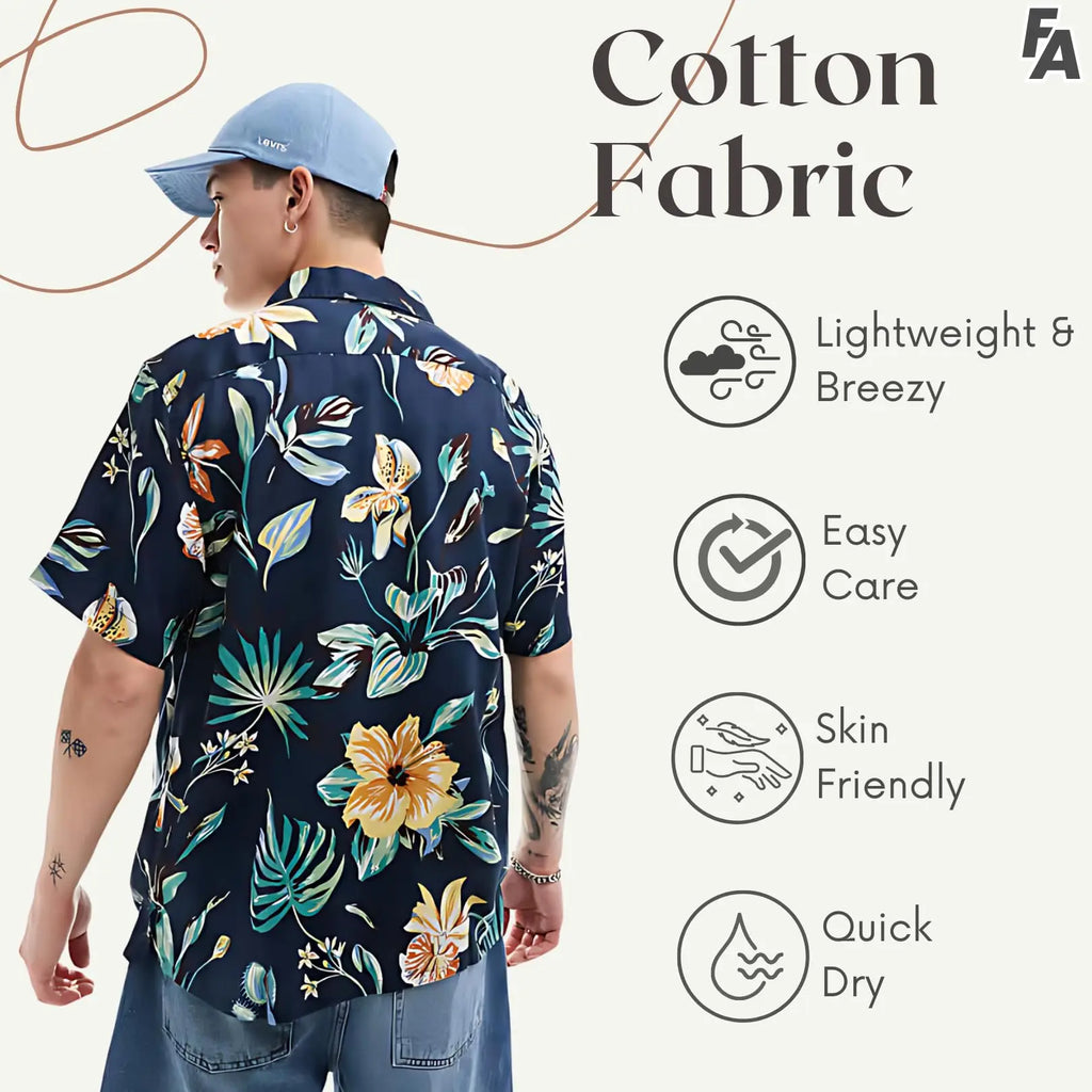 Rich Cotton Fabric Printed Shirt for Men | Summer Shirt for Men | Lightweight Textured Fabric | Spread Collar, Short Sleeves, Relaxed Fit | Perfect for Daily & Weekend Wear Solora